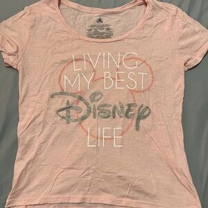 Pink “Living My Best Disney Life” T-Shirt – Disney Parks Glitter Logo Tee